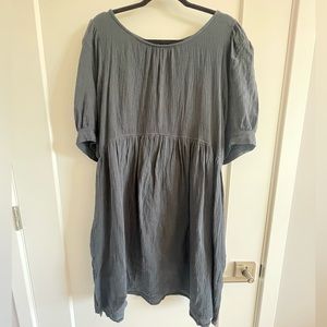Grey Ruffle Cotton Dress with Pockets